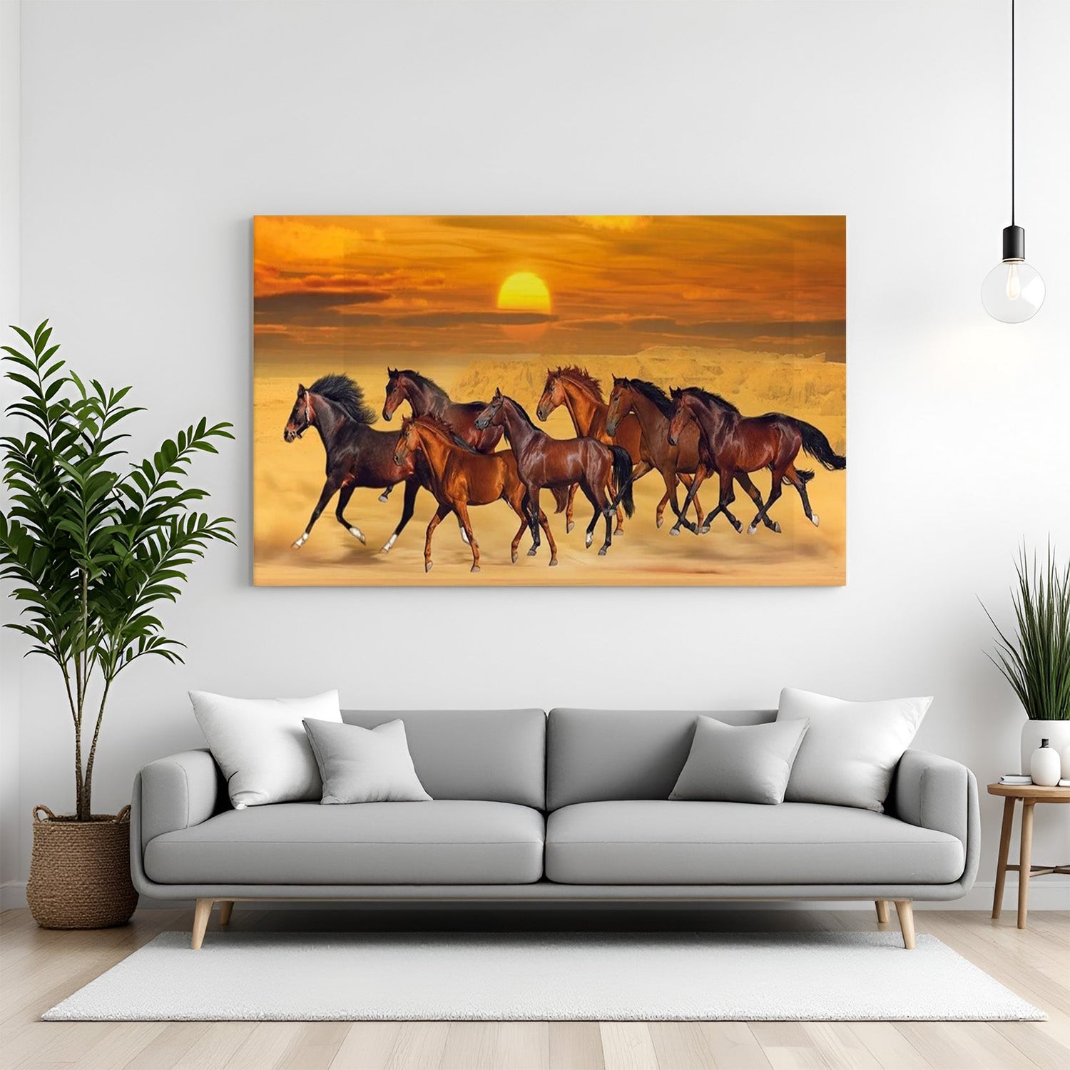 Seven horses vastu painting for bedroom wall decor with galloping horse artwork symbolizing speed, success, and vastu positivity for home interiors