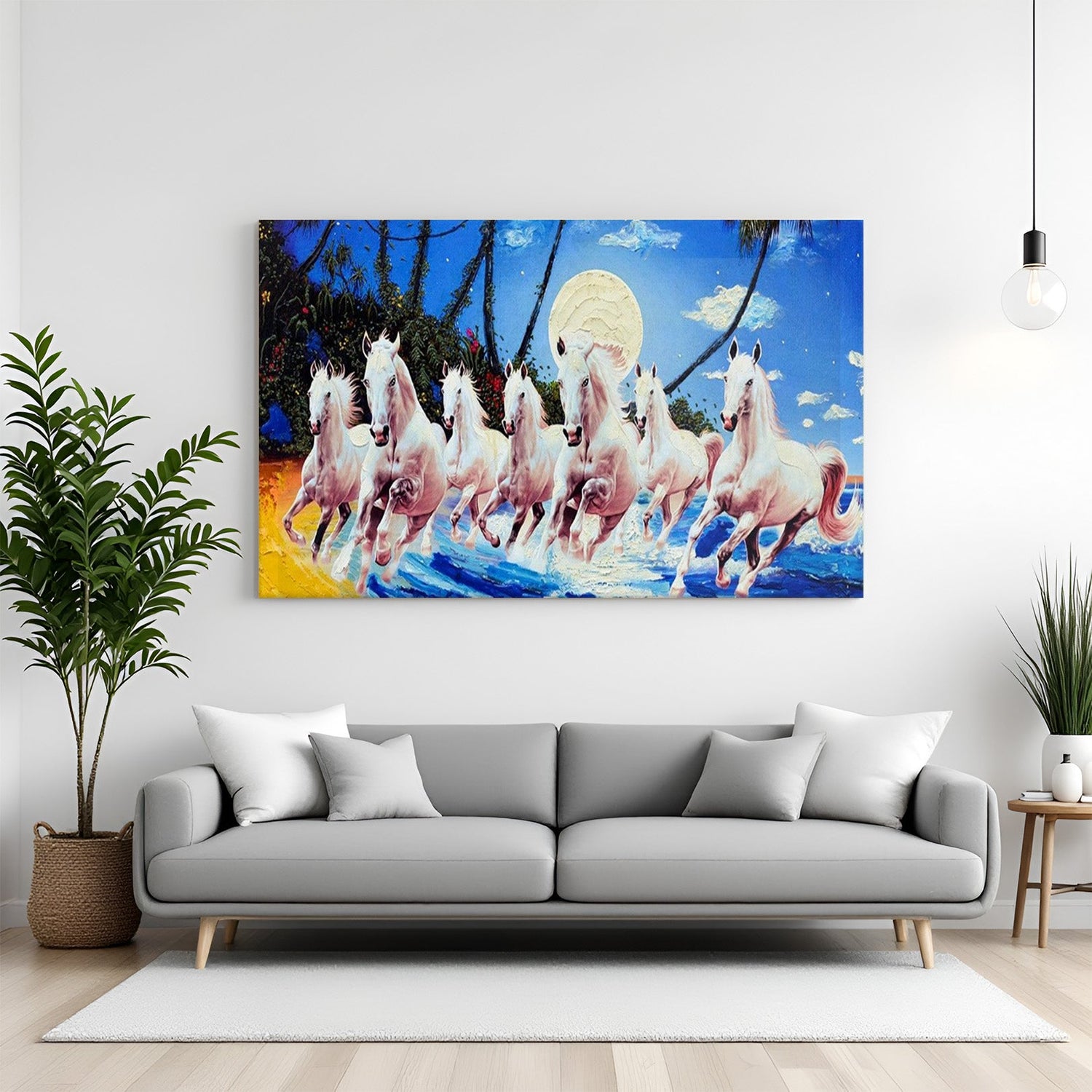Seven running horse vastu canvas painting for bedroom and office decor with spiritual symbolism, positive energy, and vastu harmony for prosperity