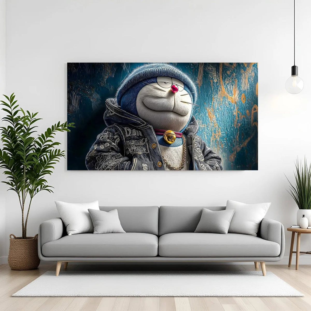 Badass Doraemon cartoon canvas painting in premium canvas wrapped frame with bold modern character design