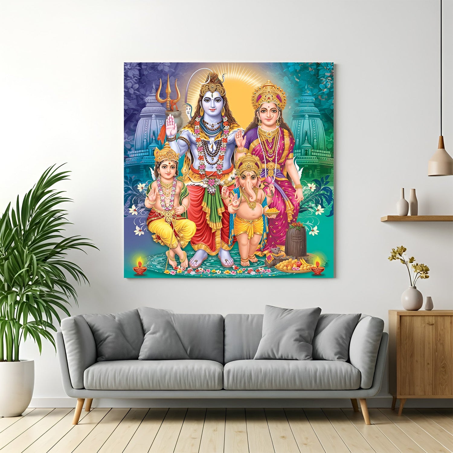 shiv parivar vastu canvas painting for home or office to bring peace family bonding and positive spiritual vibrations through divine wall art