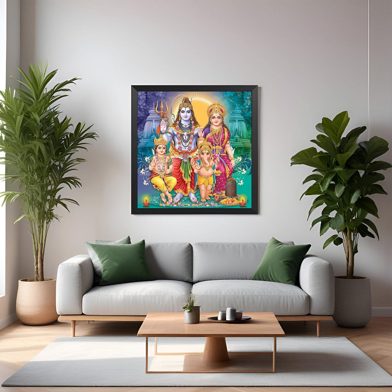 black frame vastu wall art of shiv parivar to invite harmony love and family unity in vastu aligned spiritual home decor