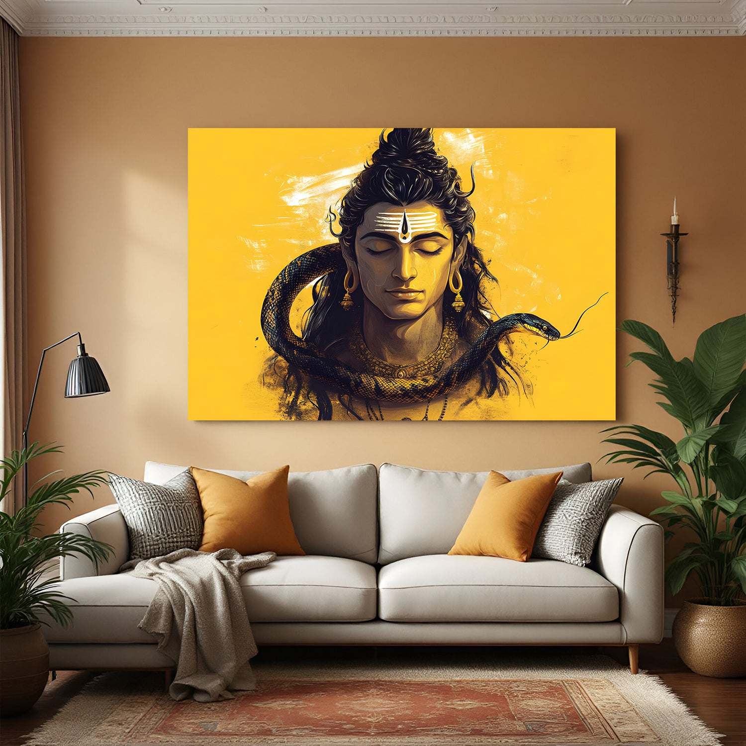 Shiva snake canvas wrap wall art Mahadev meditation painting for living room decor India