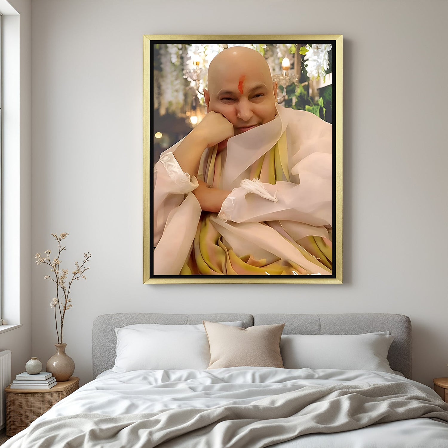 Golden frame Guruji Shiv Ji Sada Sahay wall art canvas for spiritual Vastu wall decoration in home and office