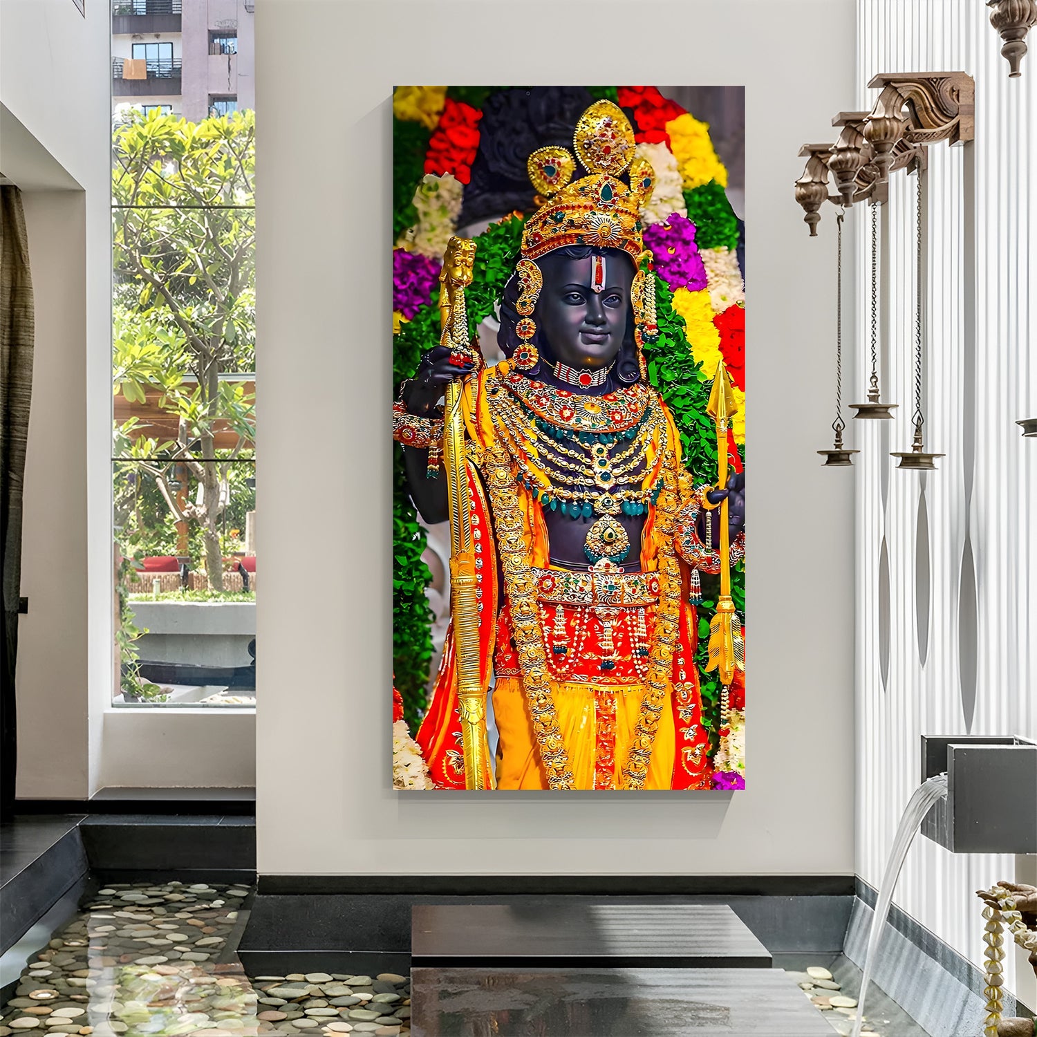 Shri Ram murti wall art canvas with bow and arrow for pooja room decor India.