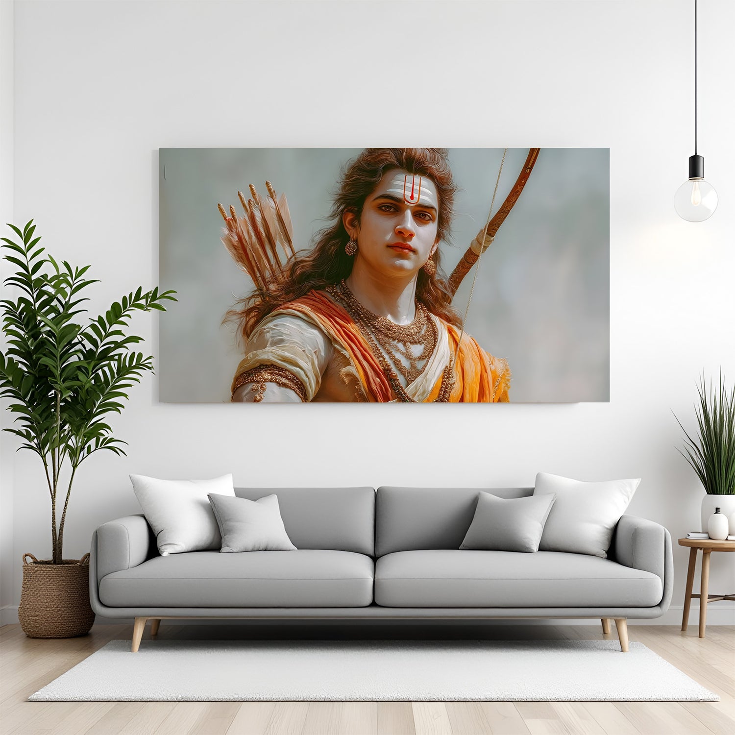 Panoramic Shri Ram Sita wall art canvas featuring detailed traditional jewelry and divine blessing portrait.