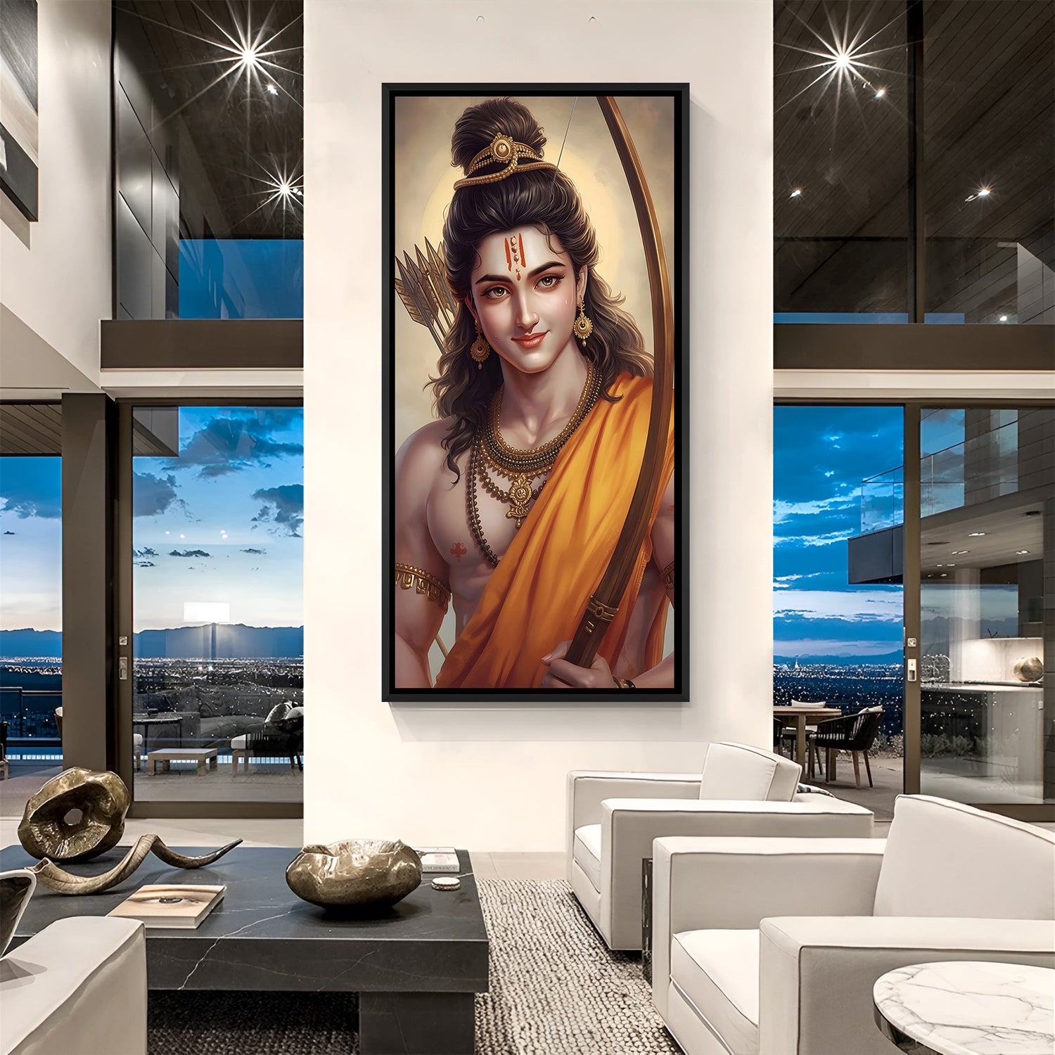 Framed Shri Ram devotional wall art for living room and mandir decor.