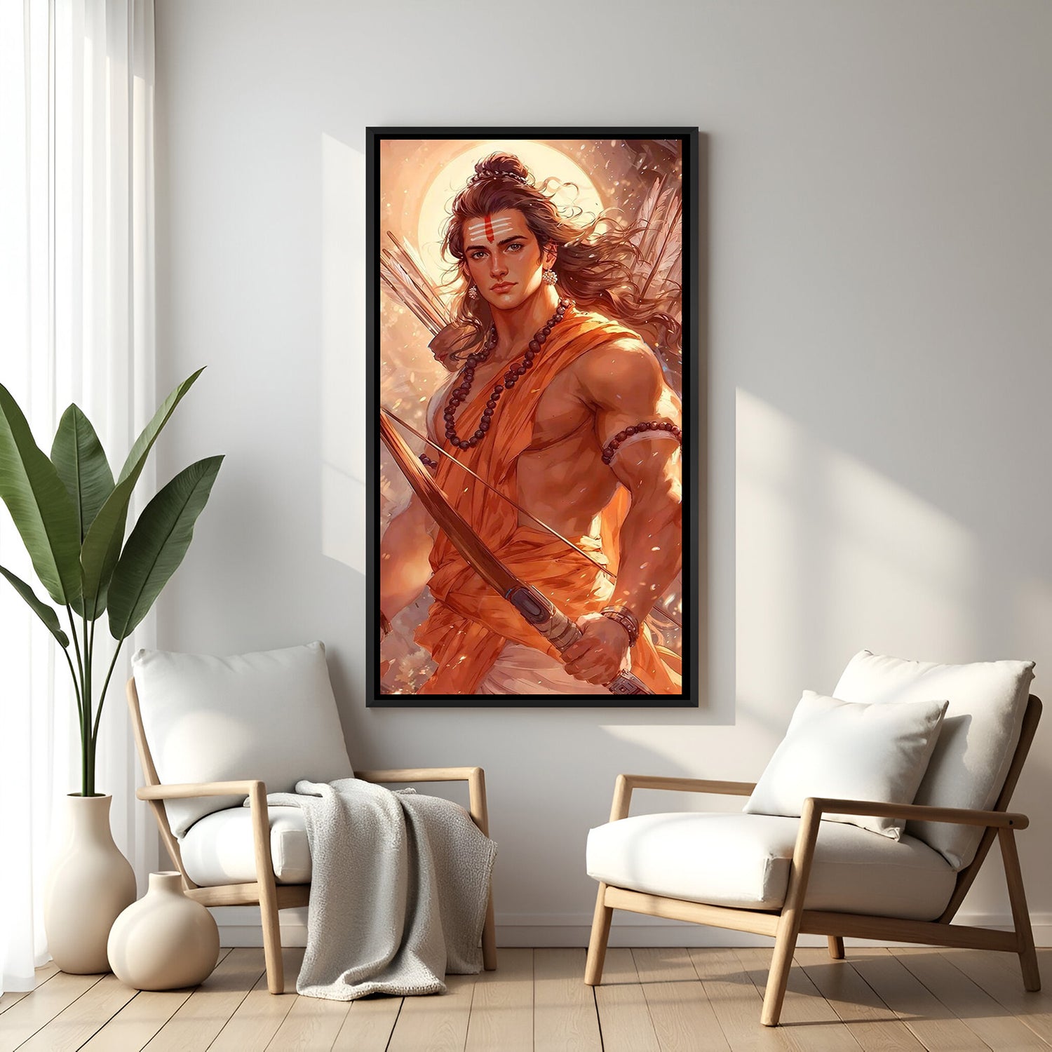 Shri Ram devotional canvas artwork with black floater frame symbolizing courage, faith, and sacred presence