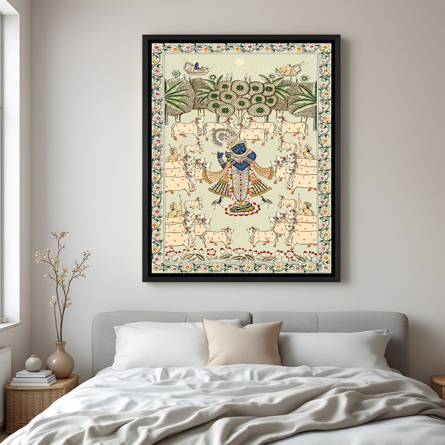 Shrinath Ji Pichwai painting black floater frame wall art for living room decor