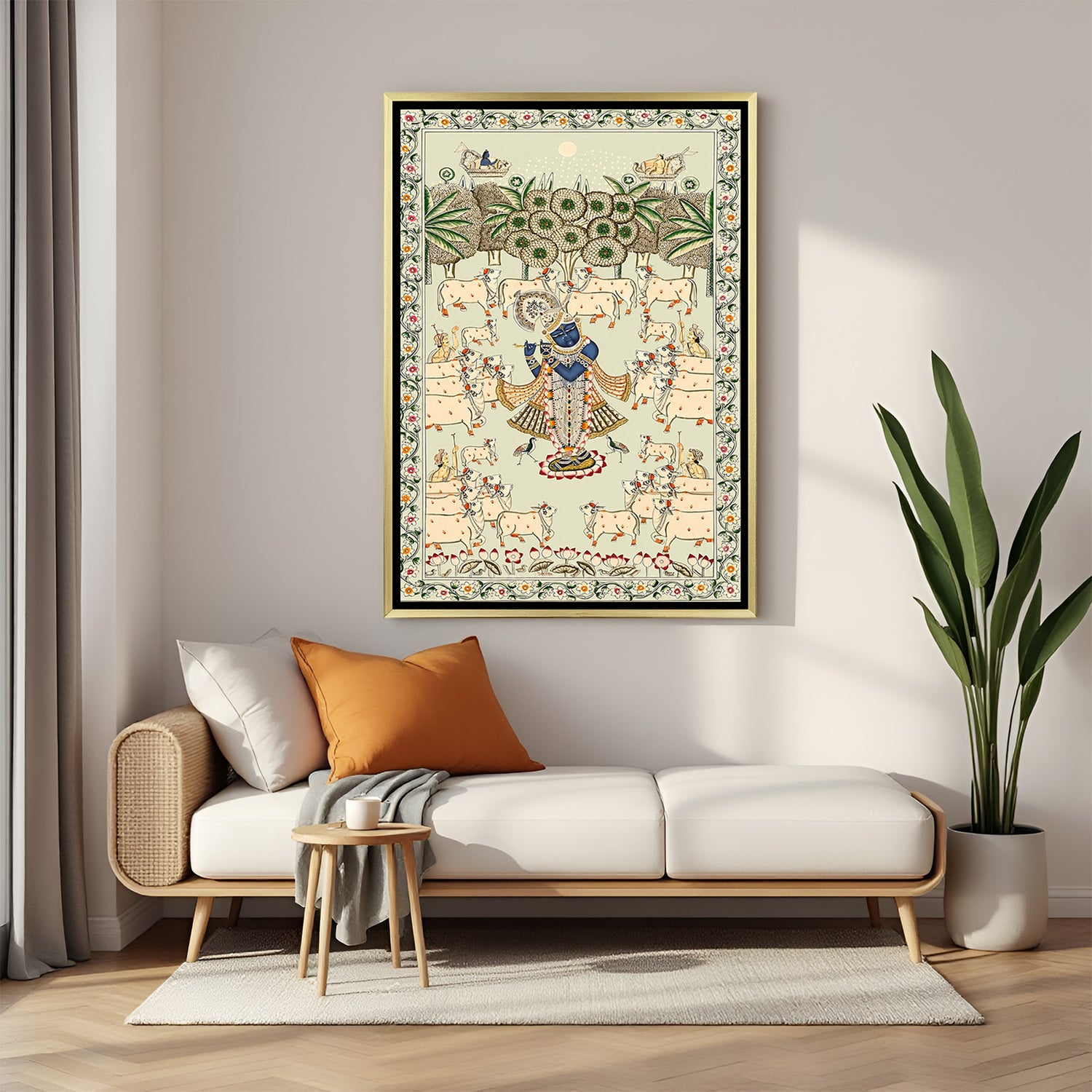 Shrinath Ji Pichwai golden floater frame canvas wall art premium spiritual painting for home decor