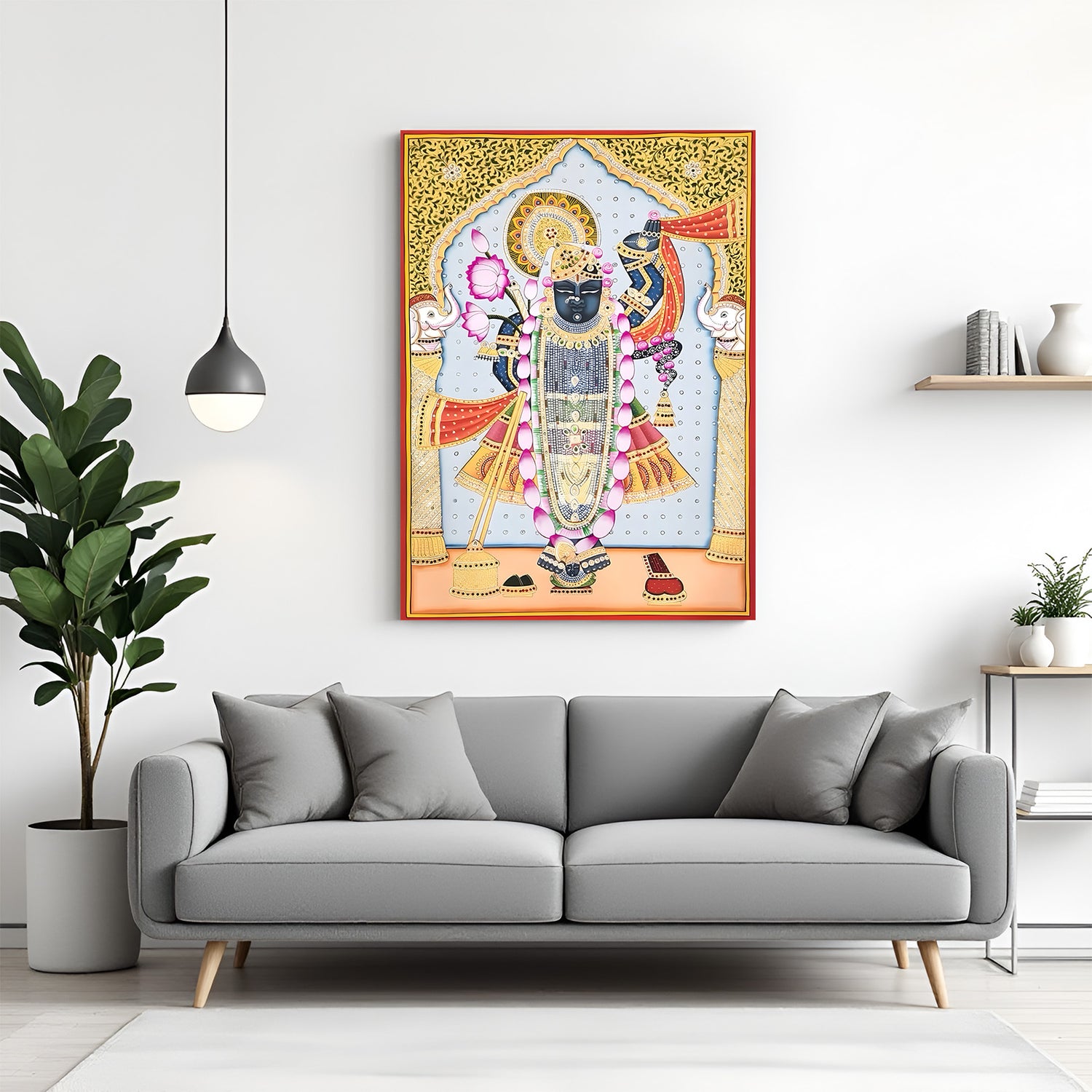 Shrinath Ji royal Pichwai canvas wrapped wall art traditional spiritual painting for home decor