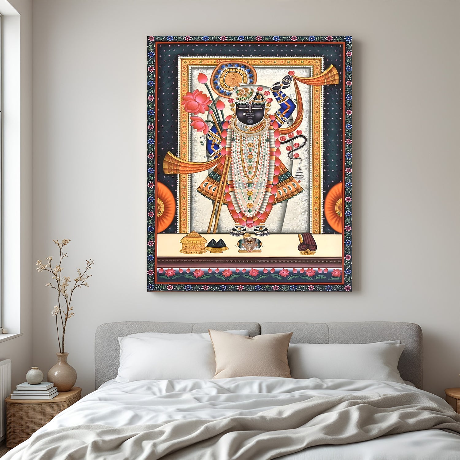 Shrinath Ji traditional Pichwai canvas wrapped wall art spiritual painting for home decor