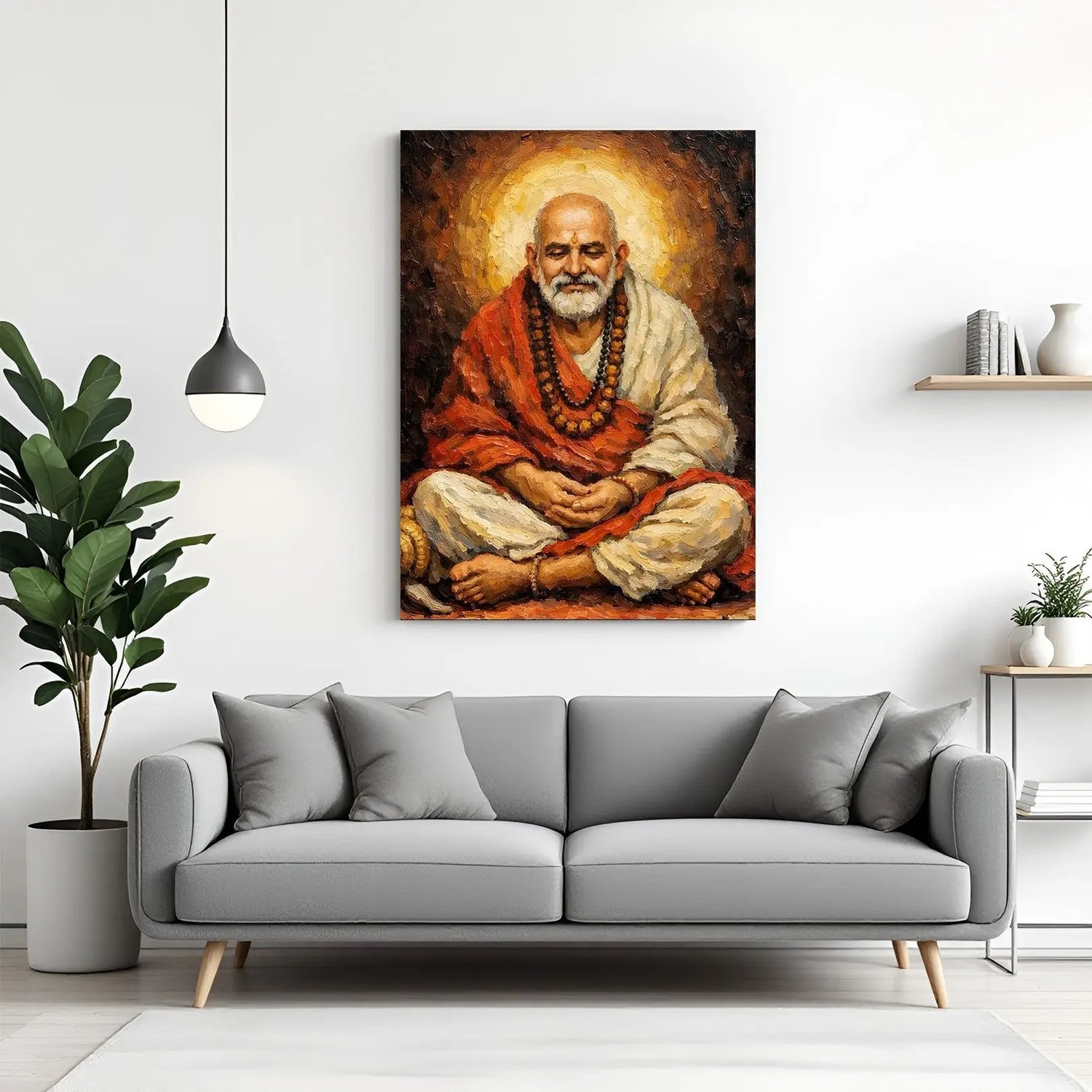 Neem Karoli Baba seated in deep meditation in premium canvas wrapped frame