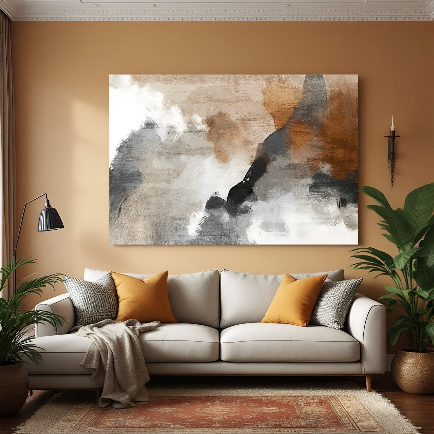 Abstract wall art with soft smoke-like swirls and blended colors – modern canvas print for minimalist decor