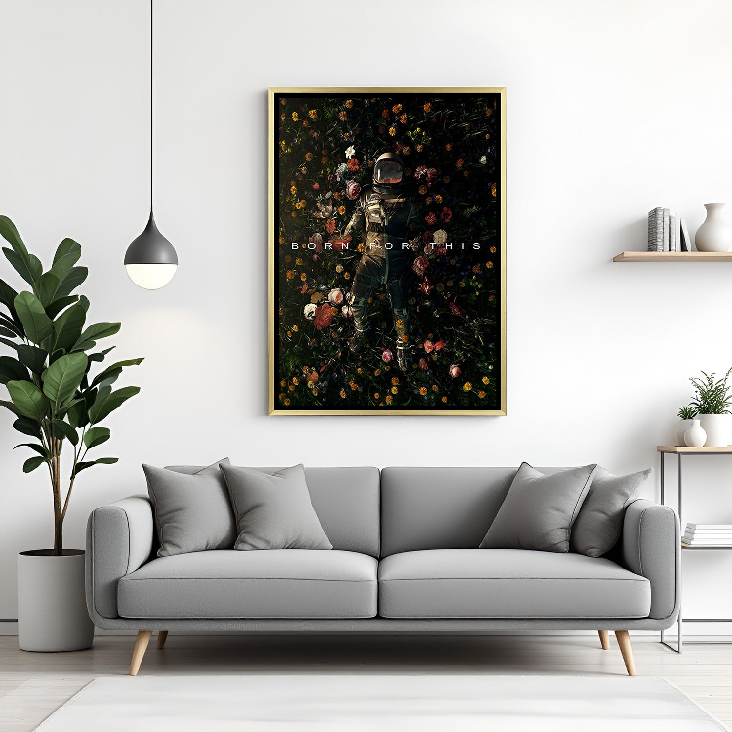Decorative canvas art with a cosmic vibe and motivational energy – astronaut lying on flowers, reminding you of your purpose.