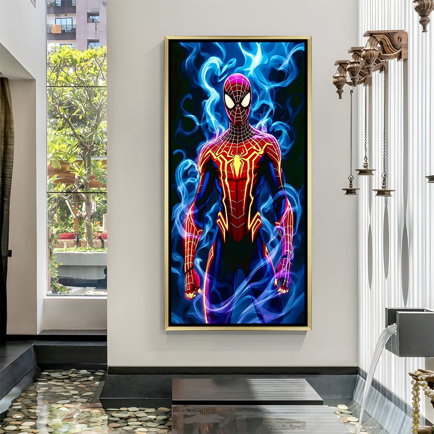 Spider-Man golden floater frame canvas art – luxurious Marvel-themed wall decor