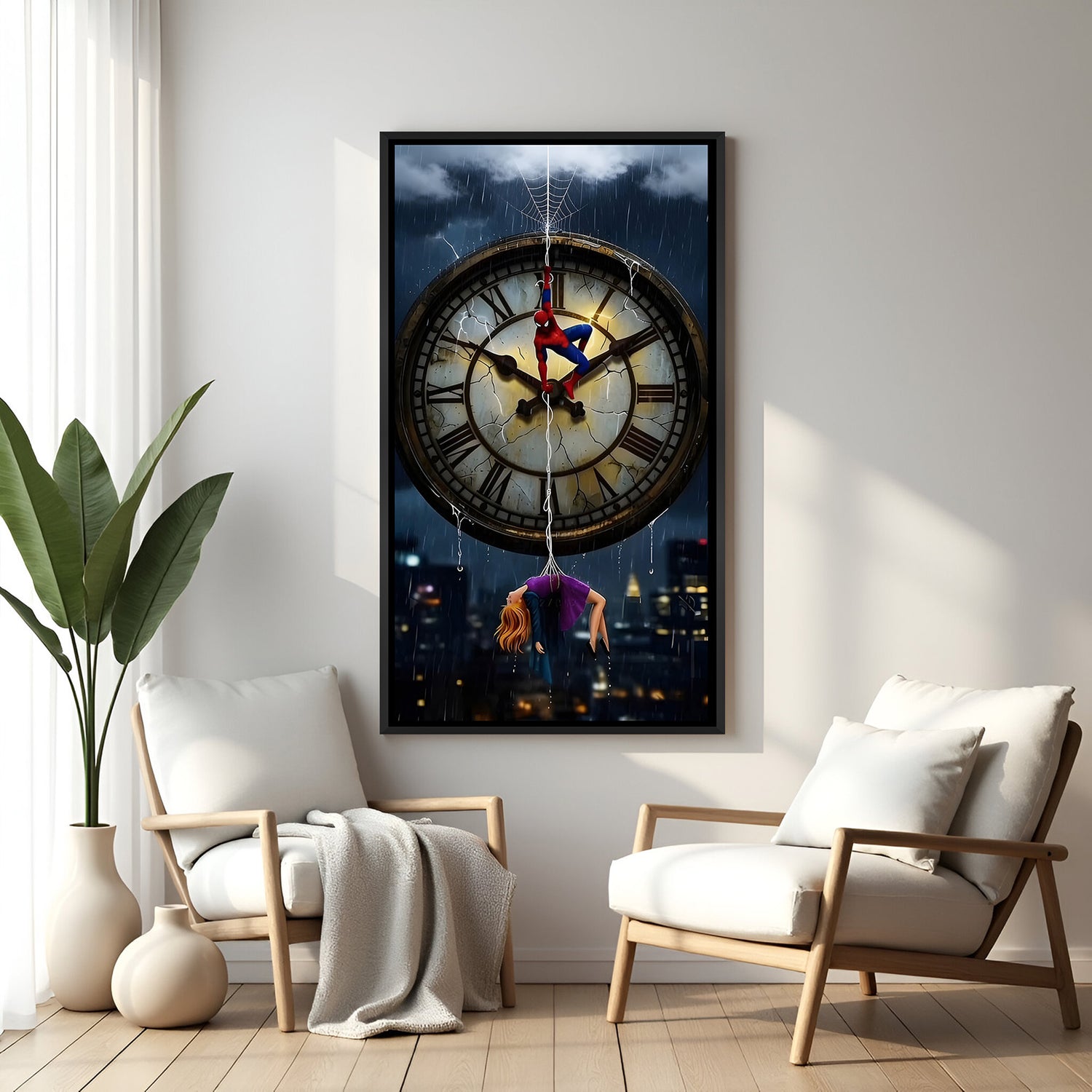 Spider-Man Eternal Bonds wall painting in black floater frame with romantic superhero-inspired artwork