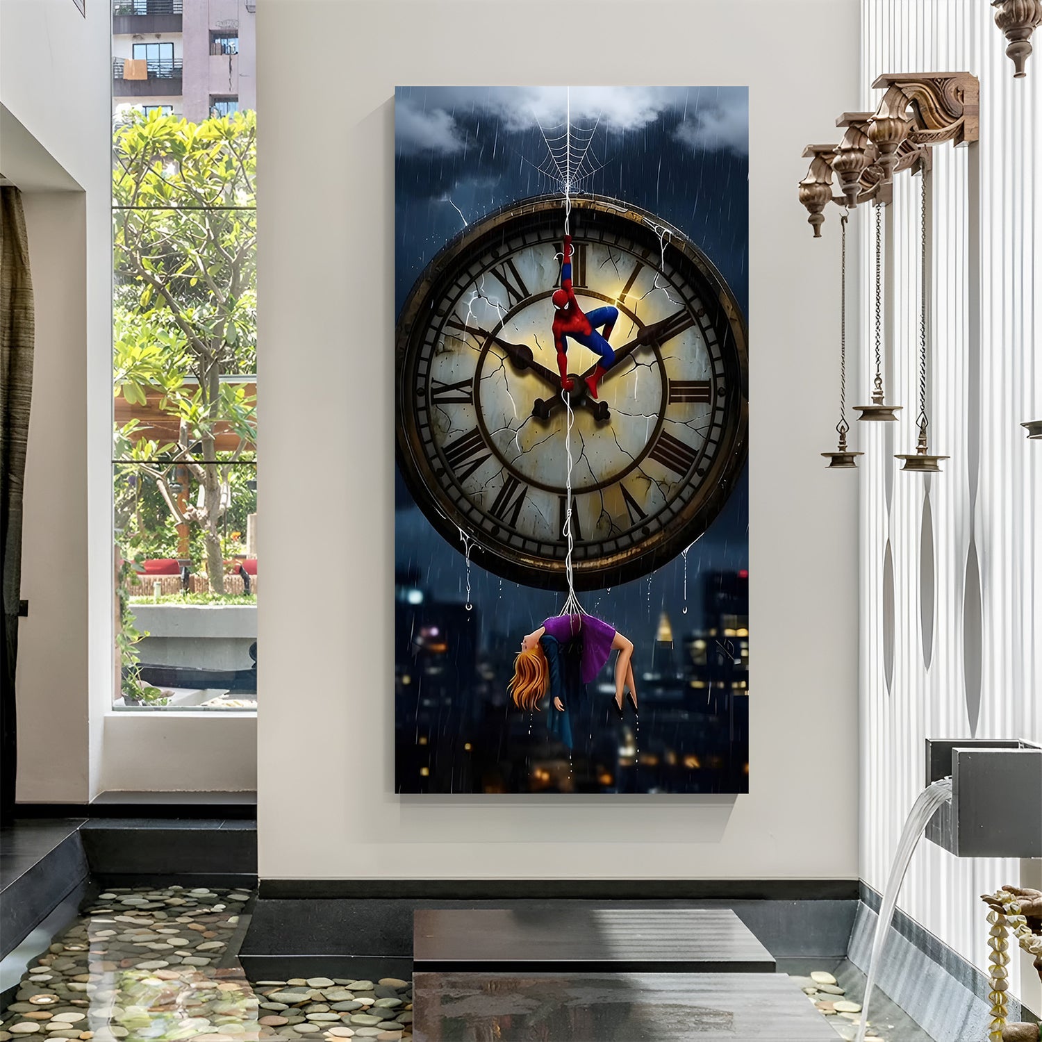 Spider-Man Eternal Bonds canvas wall art featuring Spider-Man holding his beloved partner in premium canvas wrapped frame