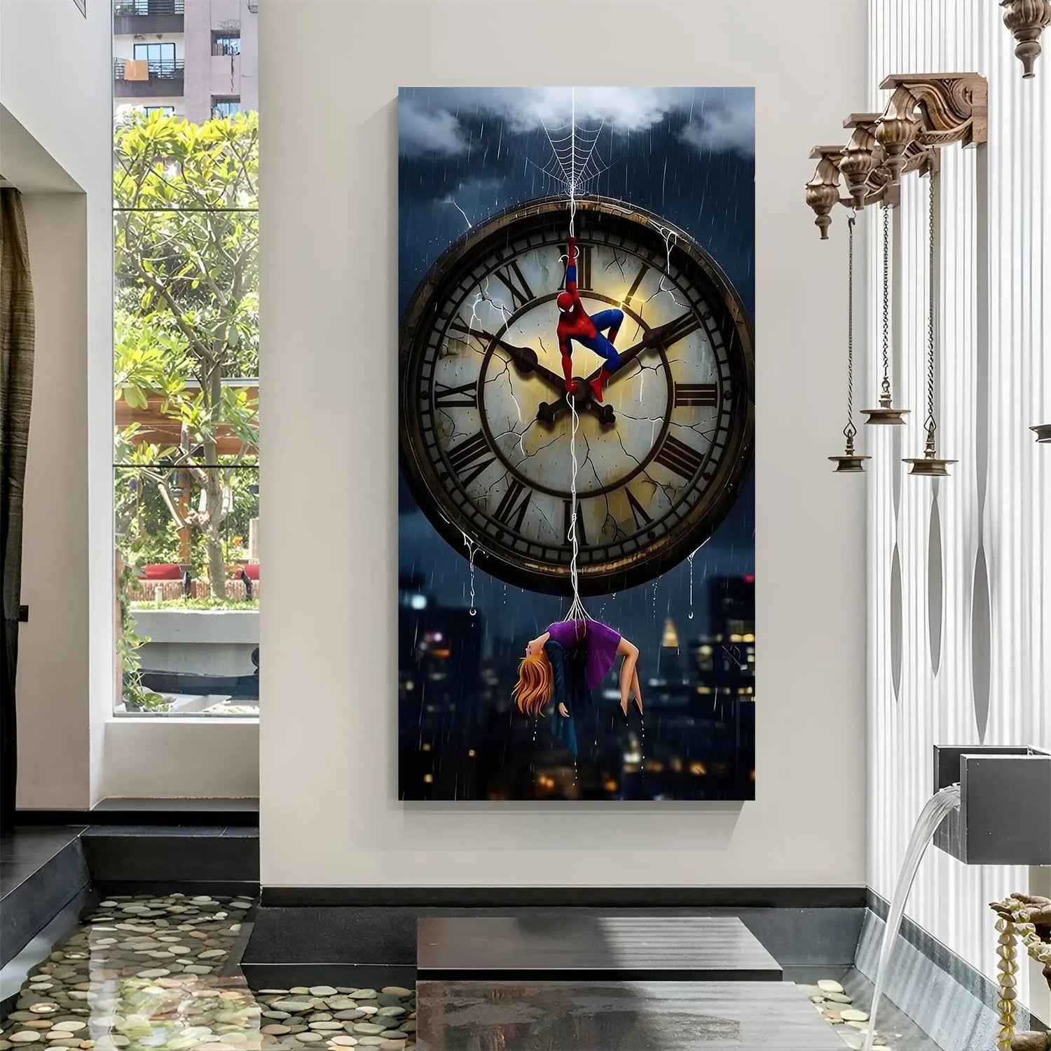 Spider-Man Eternal Bonds canvas wall art featuring Spider-Man holding his beloved partner in premium canvas wrapped frame