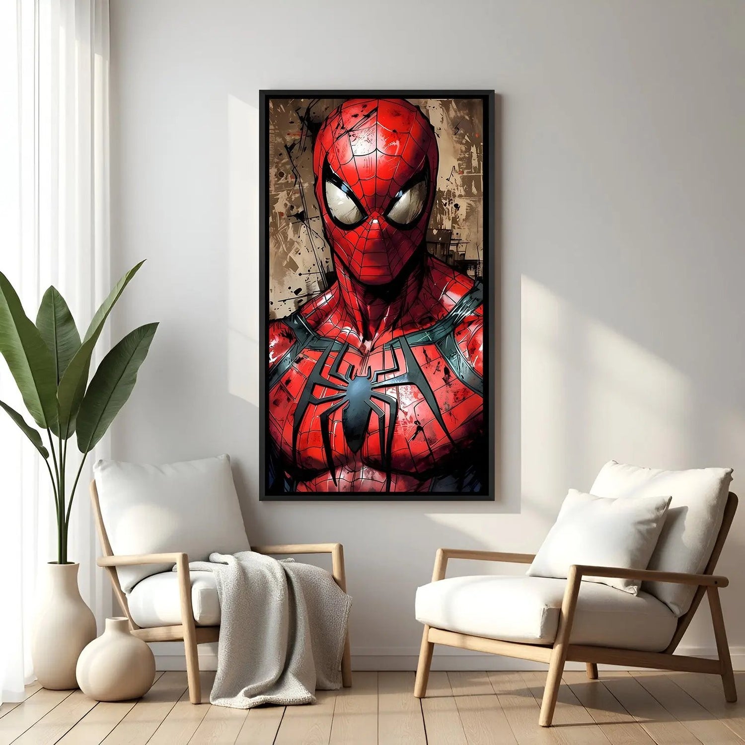 Spider-Man Eyes of the Hero wall painting in black floater frame with detailed close-up superhero artwork