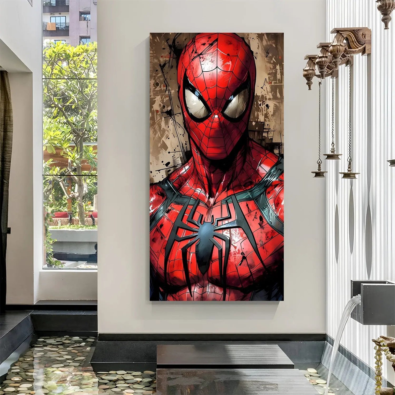 Spider-Man Eyes of the Hero canvas wall art featuring intense close-up superhero portrait in premium canvas wrapped frame