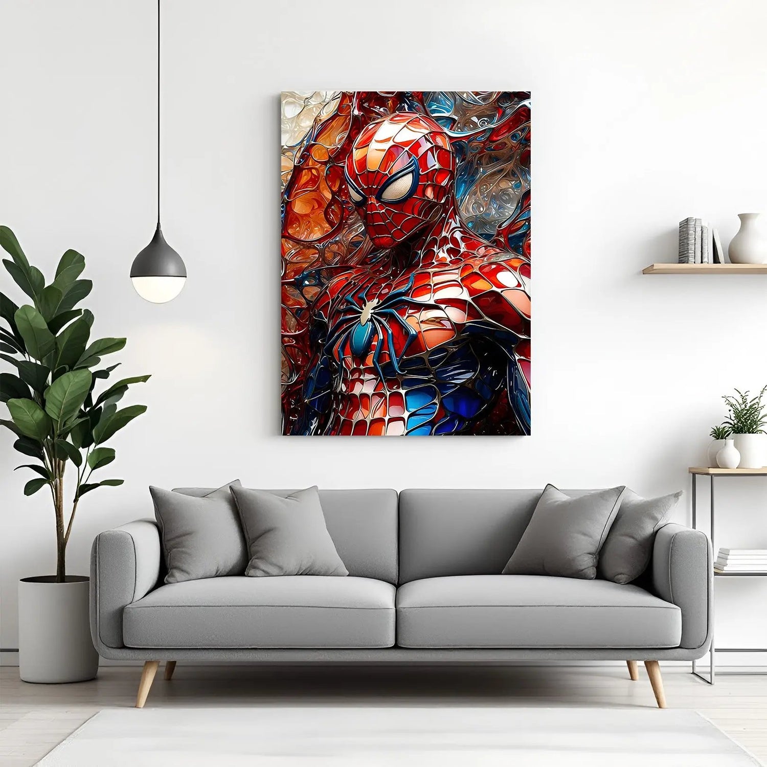 Spider-Man Unmasked Intensity canvas wall art featuring an extreme close-up superhero portrait in premium canvas wrapped frame