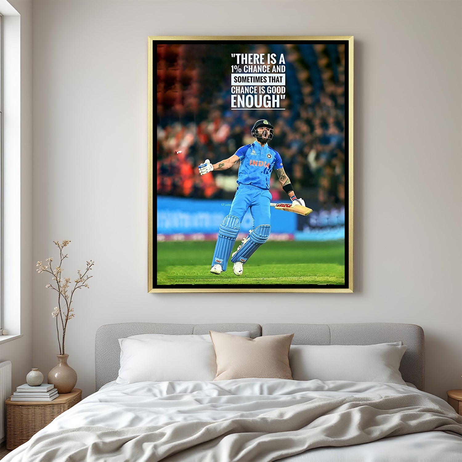 Vibrant cricket artwork with bold motivational text – a perfect canvas for those who live for sports and resilience.