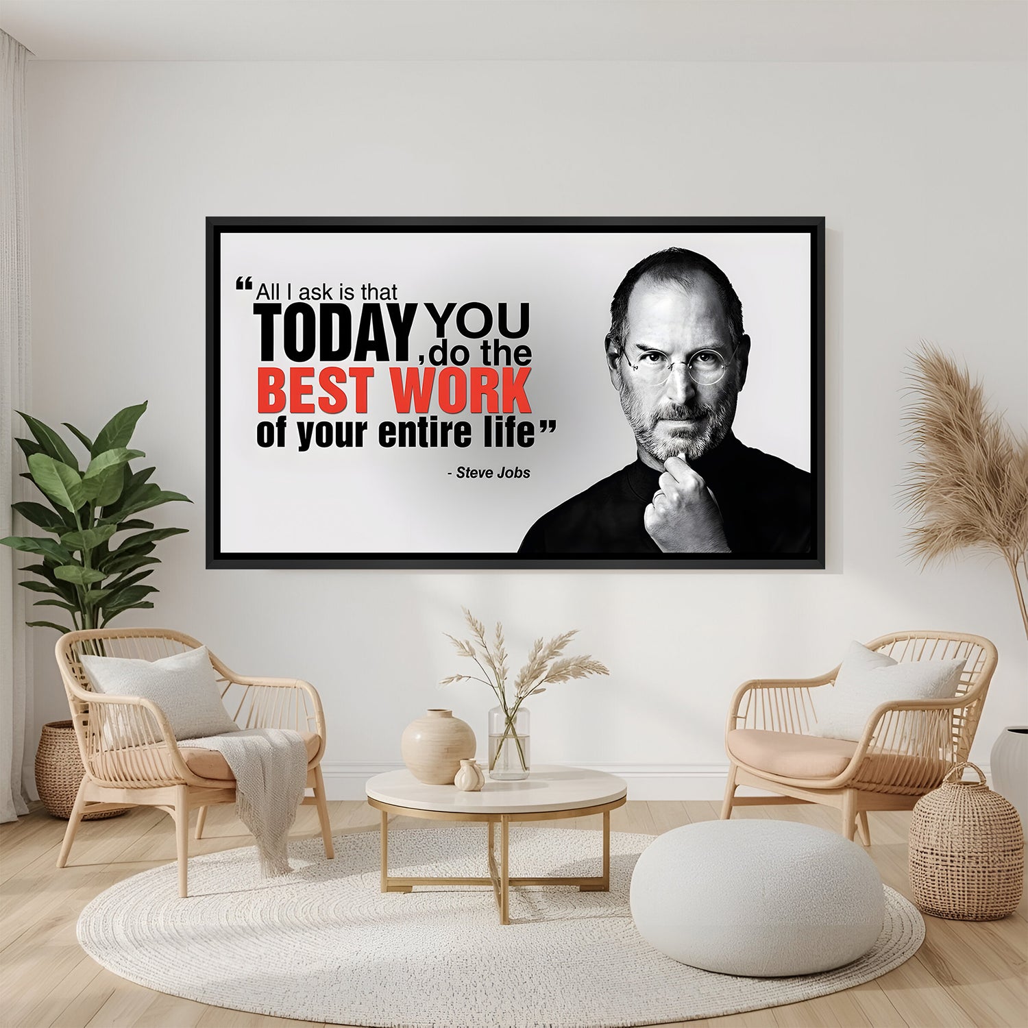 Steve Jobs inspirational wall art in black floater frame modern office canvas decor