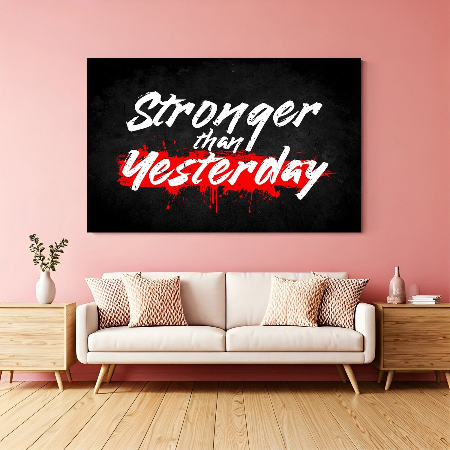 Stronger Than Yesterday Motivational Canvas Wall Art for Home and Office Decor