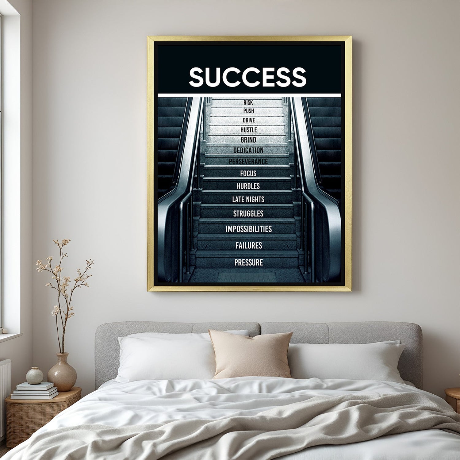 Golden frame inspirational canvas wall art – climb to success decor