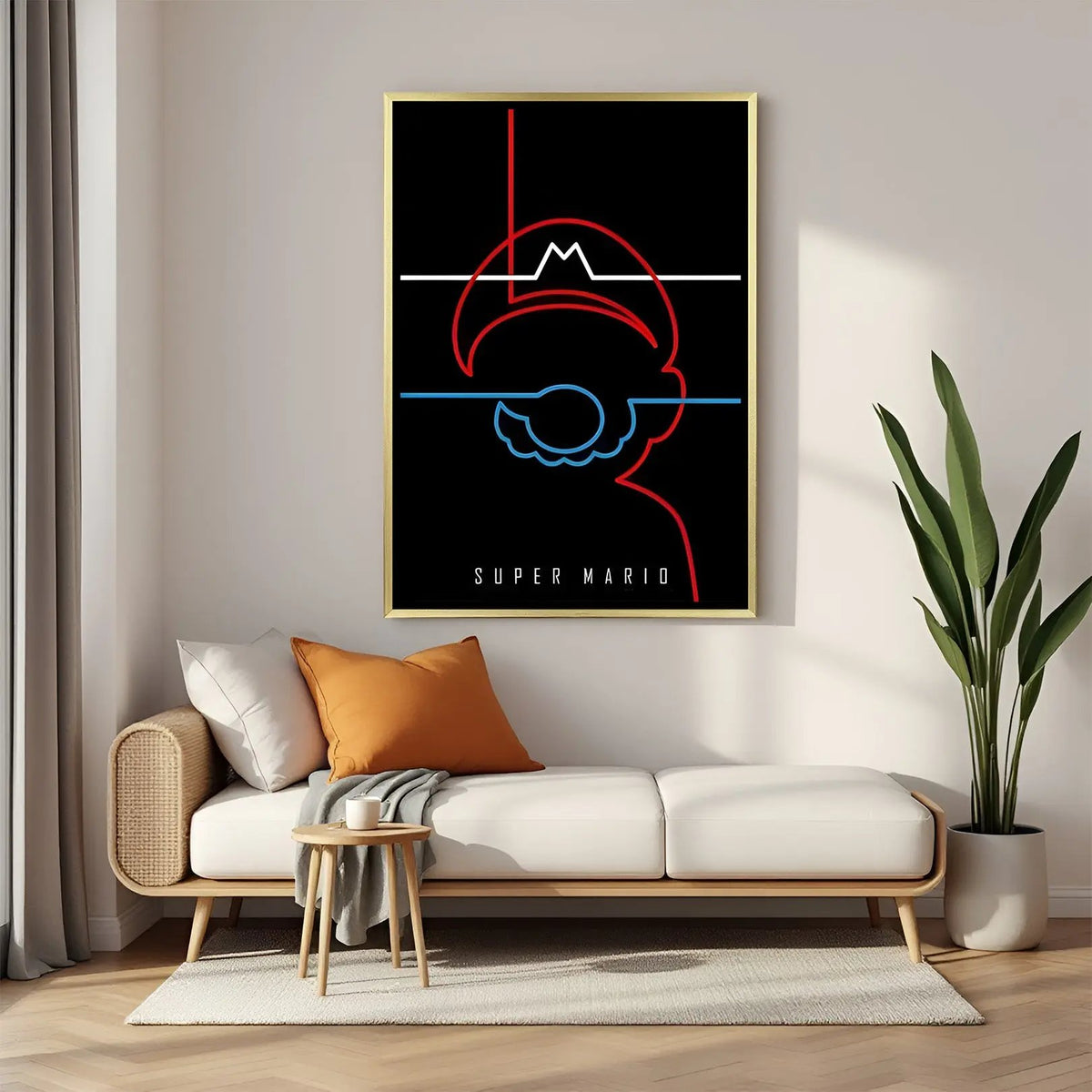 Super Mario Kingdom Adventure artwork in luxury golden floater frame featuring colorful retro gaming adventure design