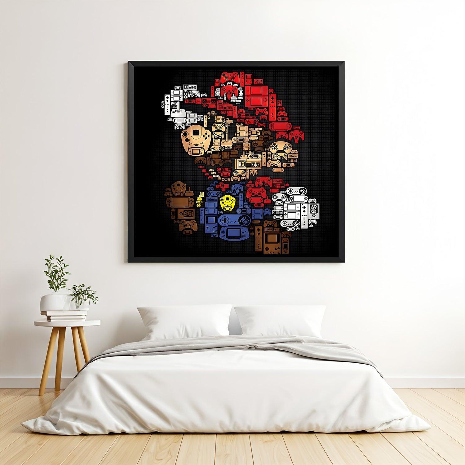 Super Mario Power-Up Adventure wall painting in black floater frame with vibrant retro gaming artwork