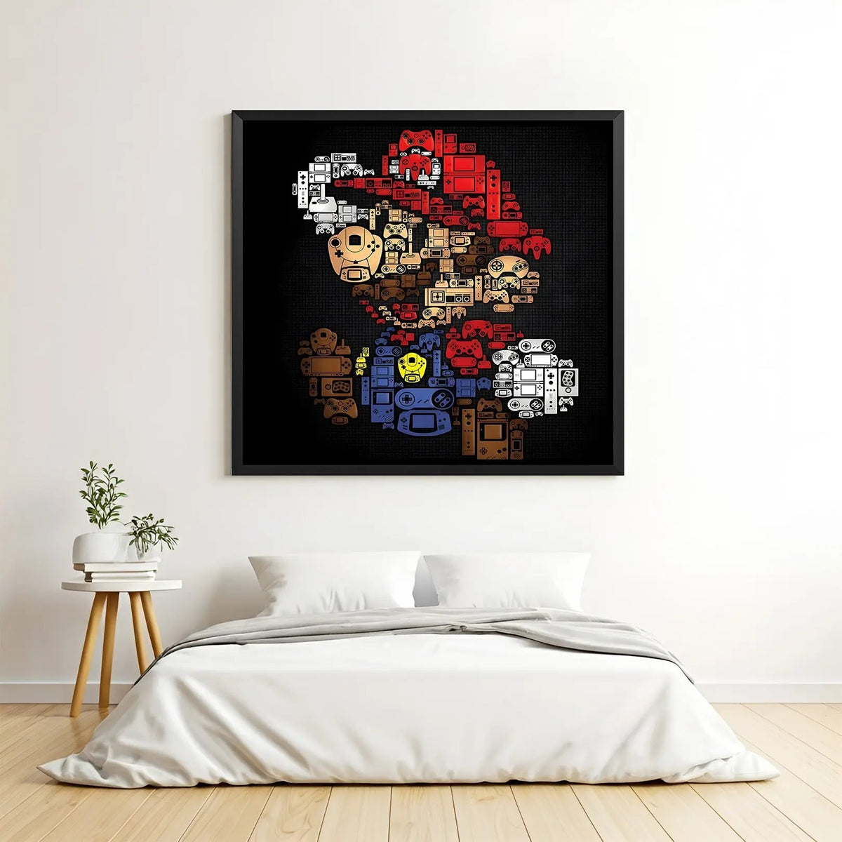 Super Mario Power-Up Adventure wall painting in black floater frame with vibrant retro gaming artwork