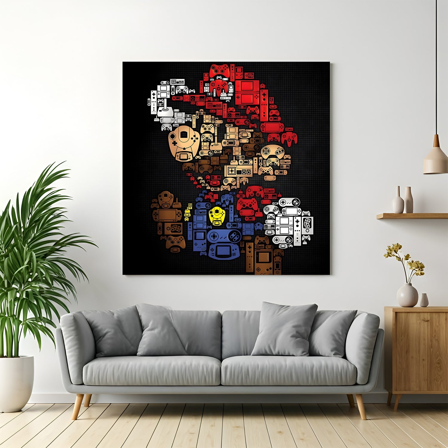 Super Mario Power-Up Adventure canvas wall art featuring colorful platform gaming artwork in premium canvas wrapped frame