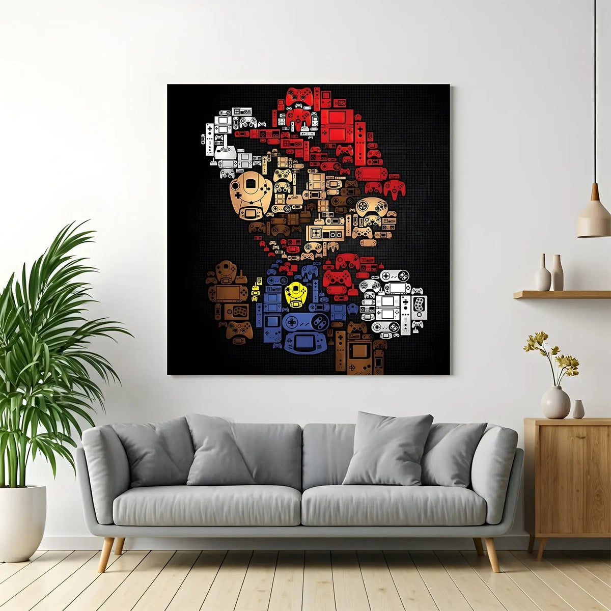 Super Mario Power-Up Adventure canvas wall art featuring colorful platform gaming artwork in premium canvas wrapped frame