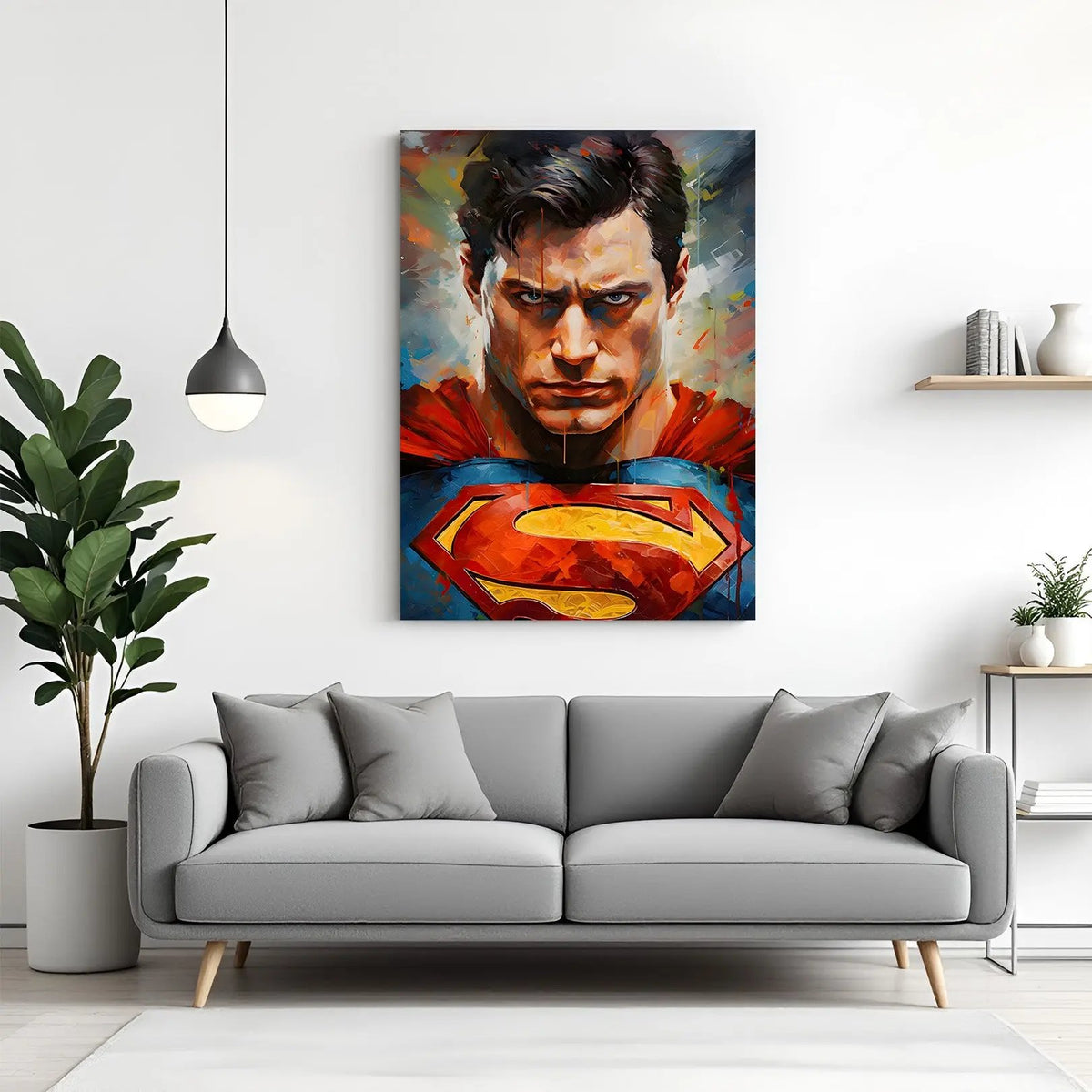Superman Brushstroke Legacy canvas wall art featuring painted style superhero face artwork in premium canvas wrapped frame