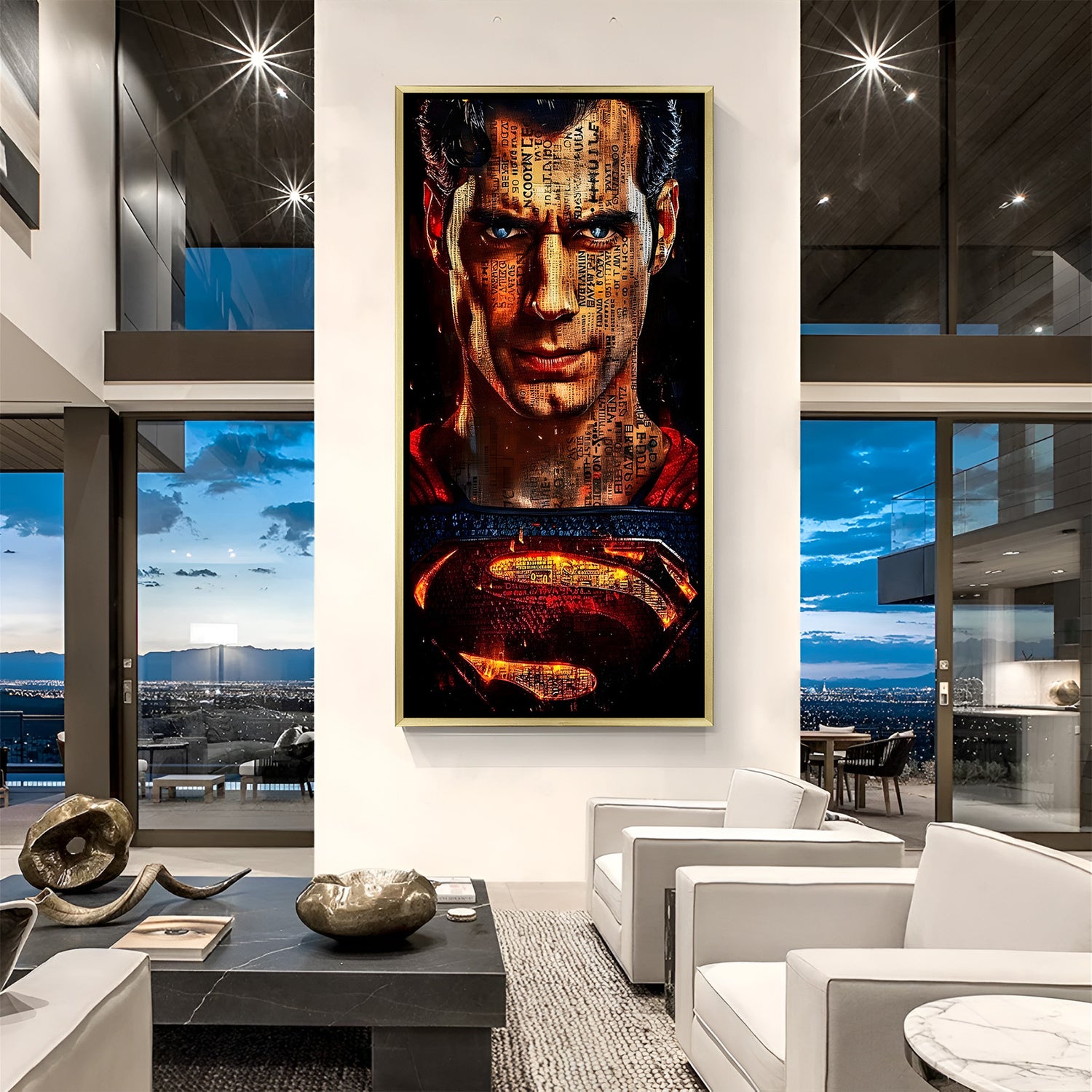 Superman Chronicle Portrait artwork in luxury golden floater frame featuring heroic typography design