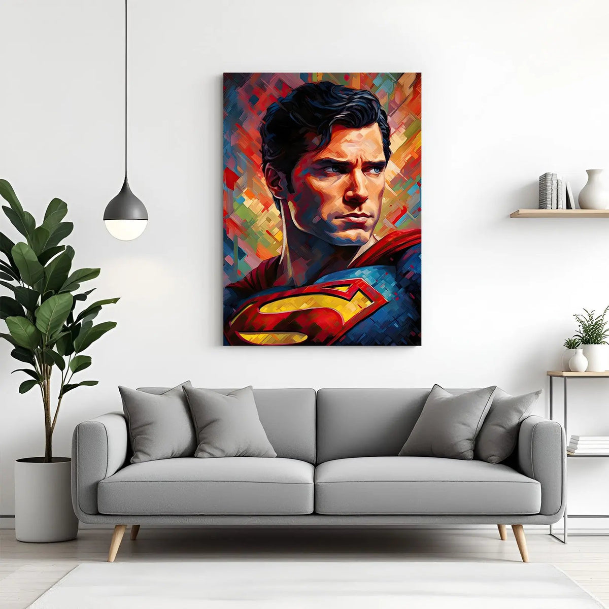Superman Eternal Guardian face canvas wall art featuring powerful superhero portrait in premium canvas wrapped frame