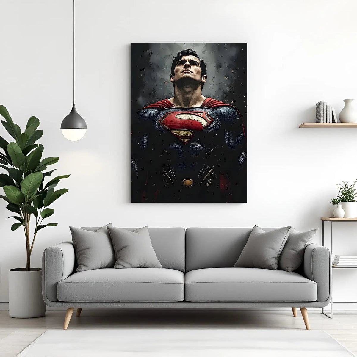 Superman Horizon of Hope canvas wall art featuring emotional skyward gaze in premium canvas wrapped frame