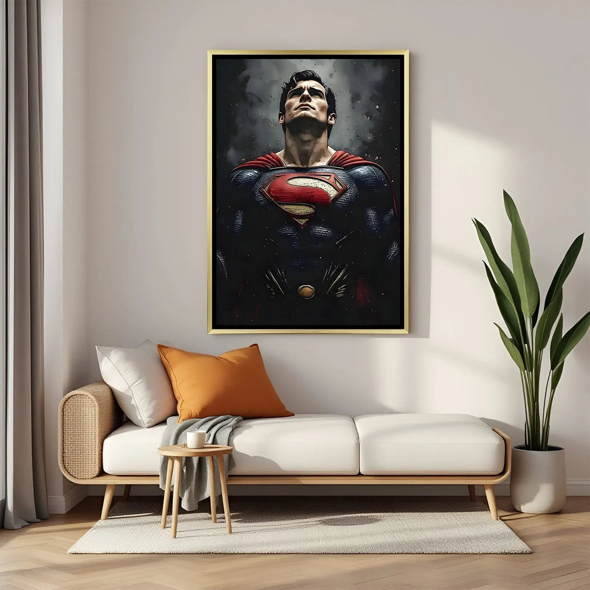 Superman Horizon of Hope artwork in luxury golden floater frame featuring reflective superhero portrait