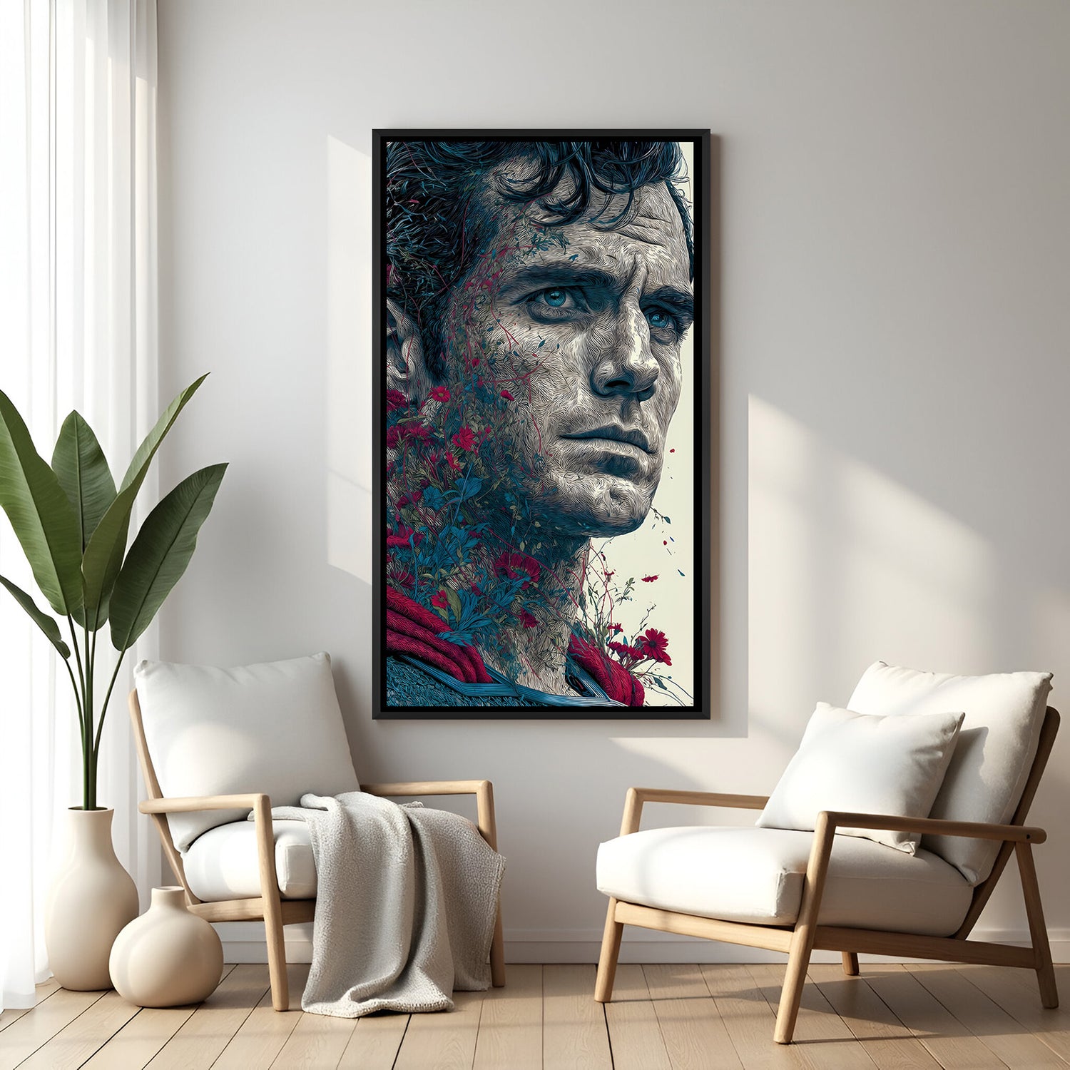 Superman Legacy Portrait wall painting in elegant black floater frame with cinematic superhero design