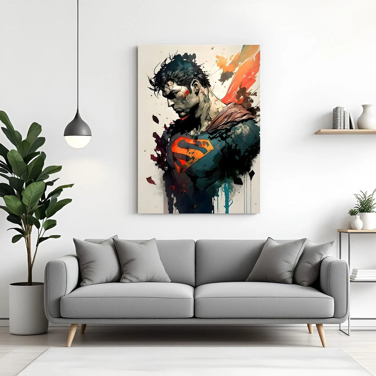Superman Shadow of Strength canvas wall art featuring dramatic side profile superhero portrait in premium canvas wrapped frame