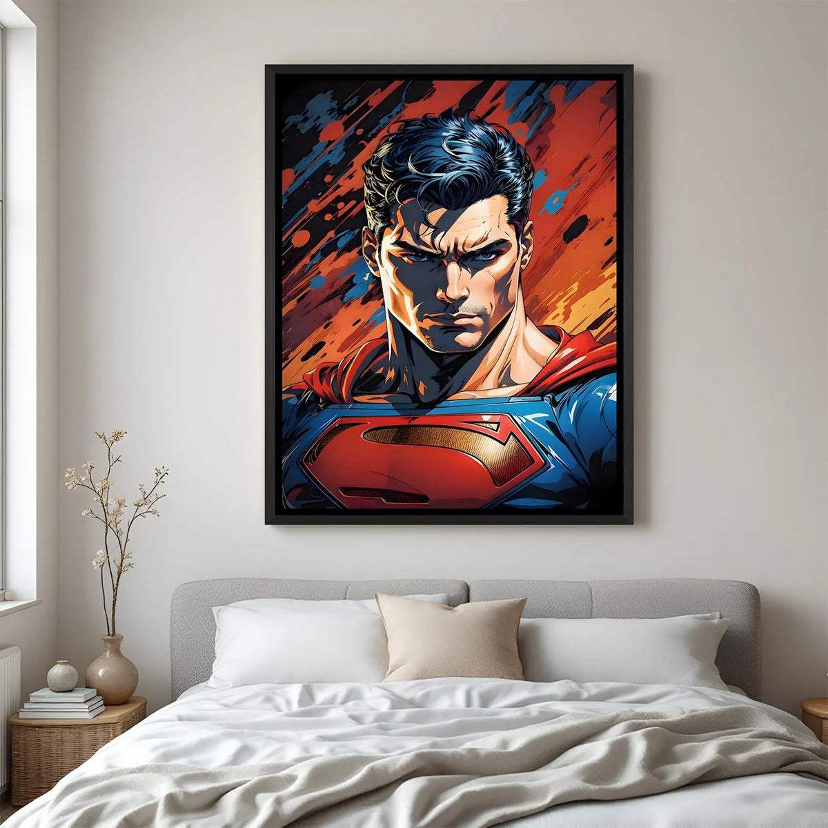 Superman Steel Resolve wall painting in elegant black floater frame with dramatic close-up superhero artwork