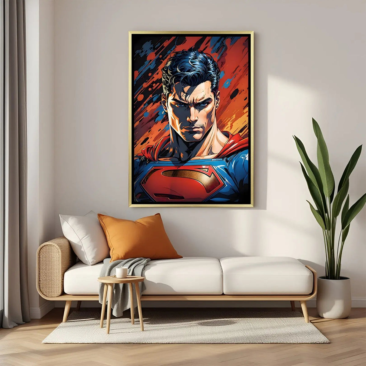 Superman Steel Resolve artwork in luxury golden floater frame featuring powerful superhero face design