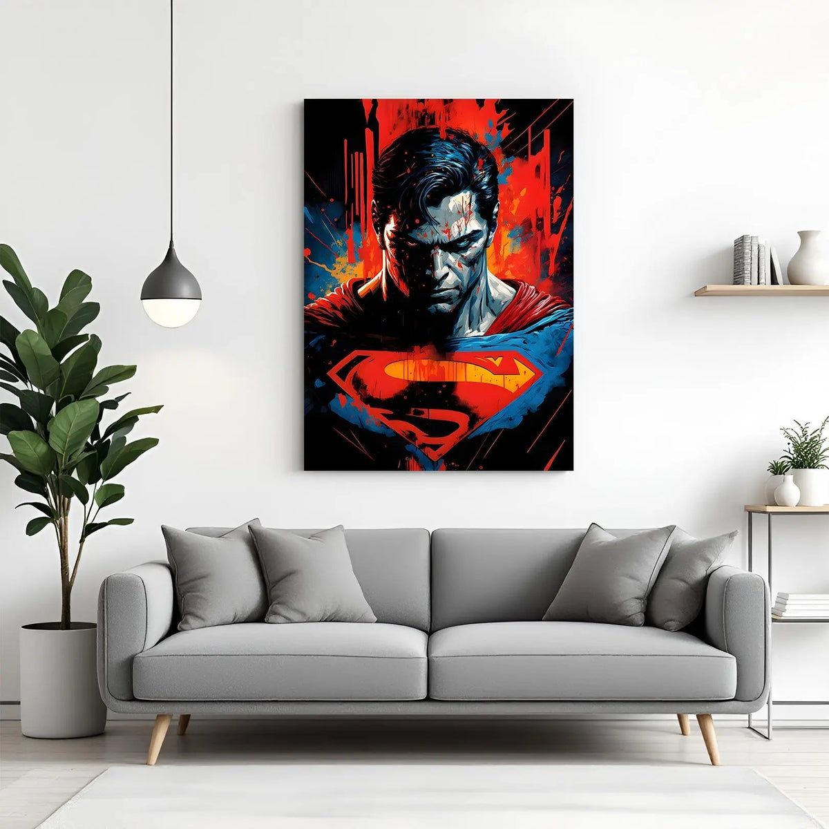 Superman Vision of Valor canvas wall art featuring intense close-up superhero portrait in premium canvas wrapped frame