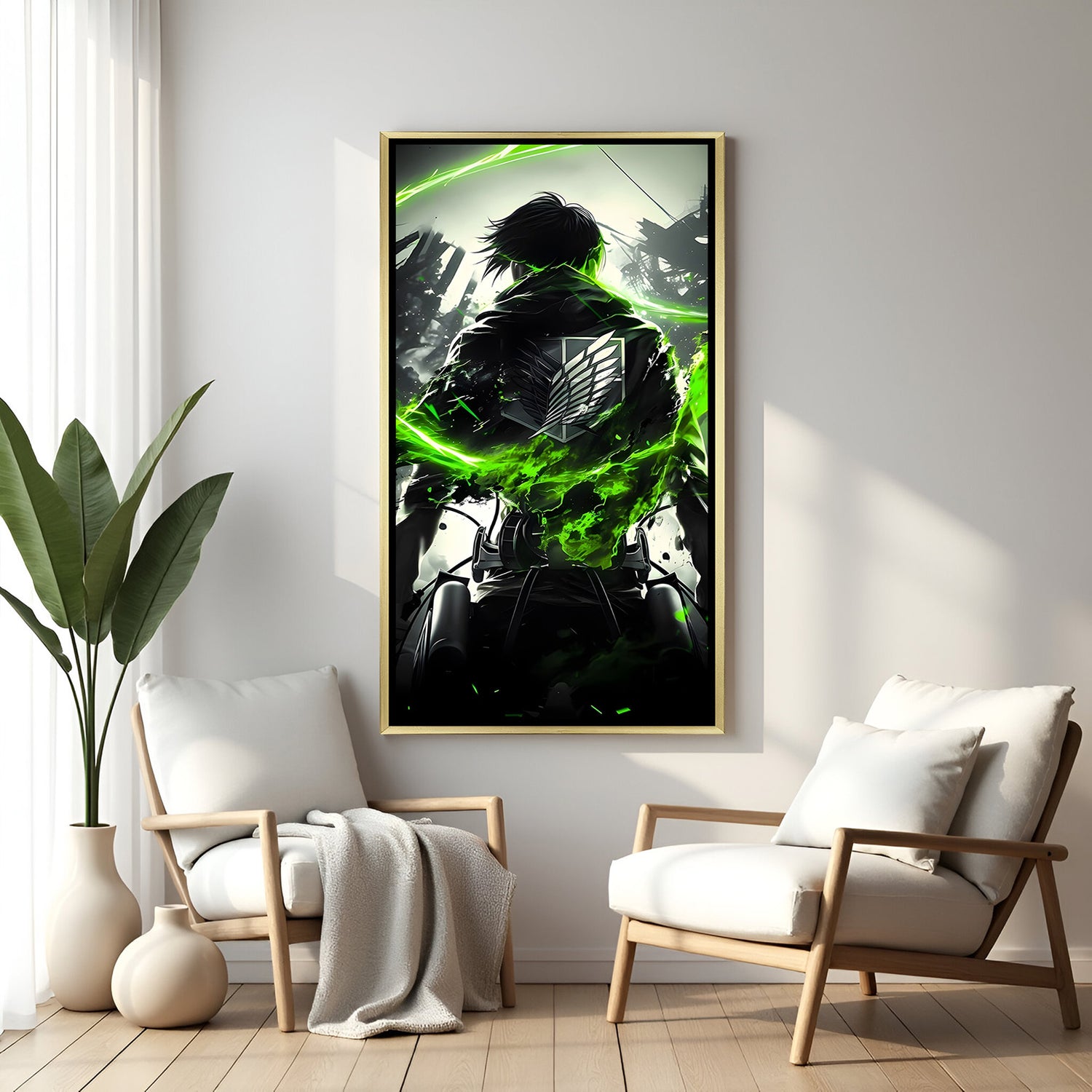 Survey Corps anime canvas wall art with golden frame