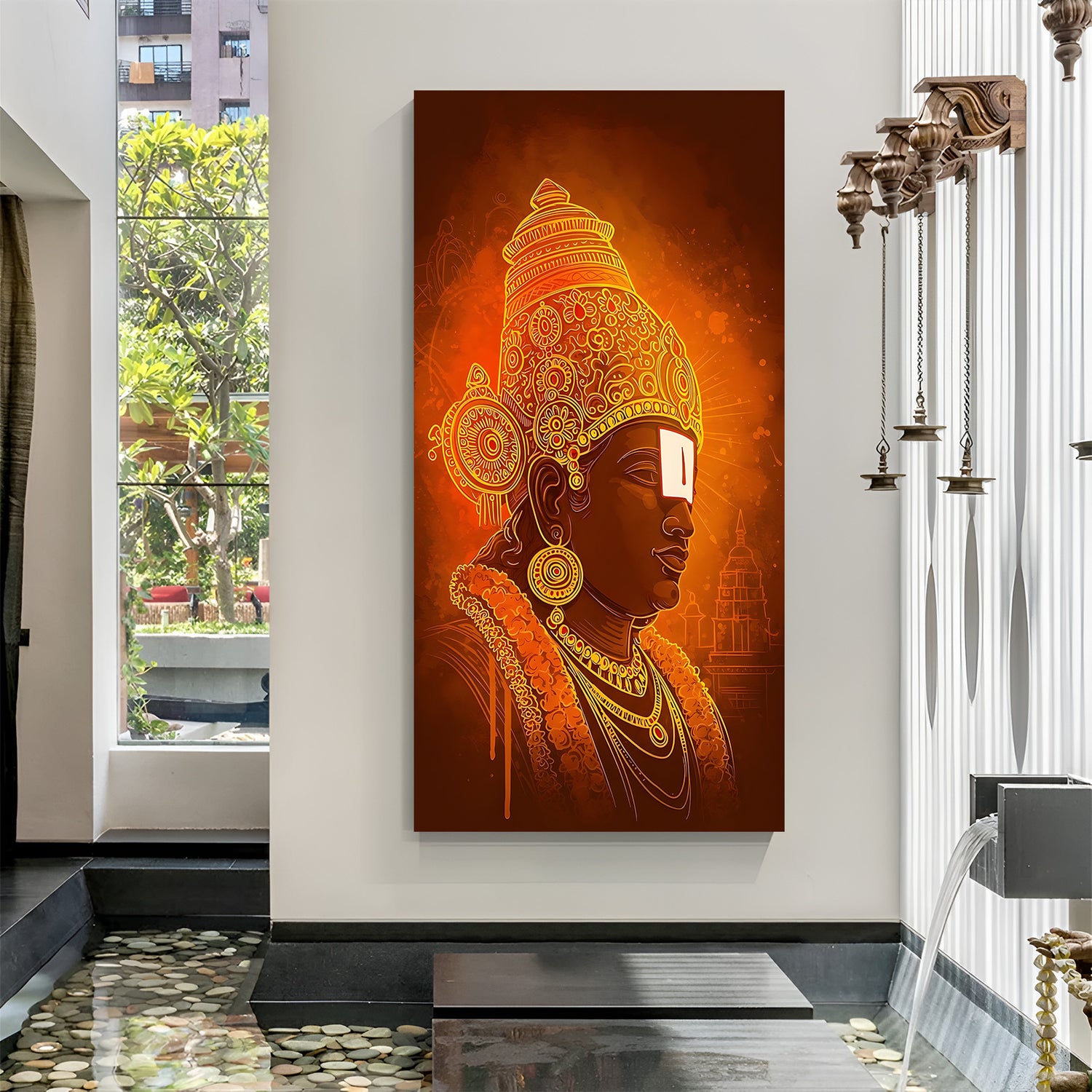 Modern golden-hued illustration of Tirupati Balaji in premium canvas wrapped frame