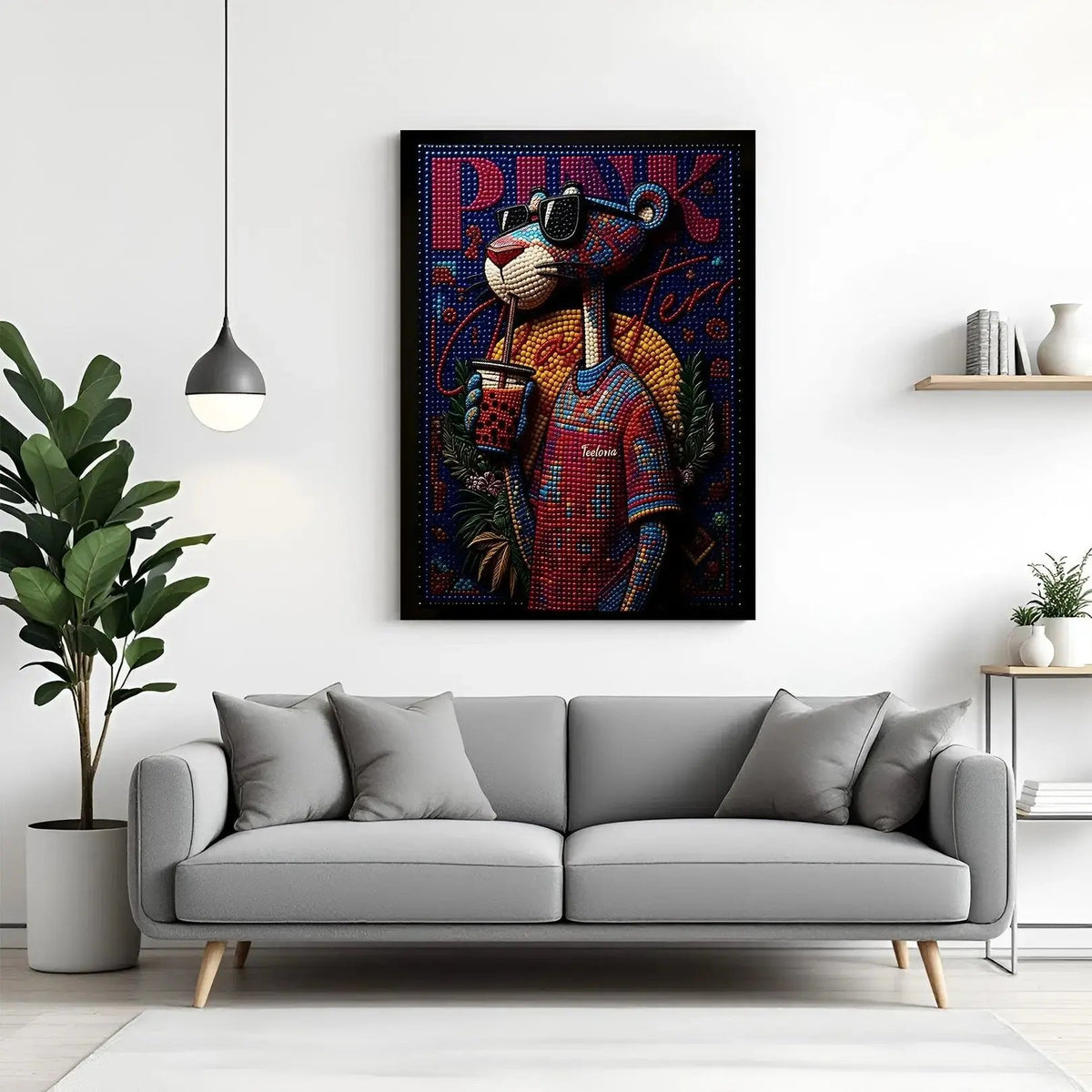 Pink Panther canvas wall art in premium canvas wrapped frame featuring stylish cartoon character artwork