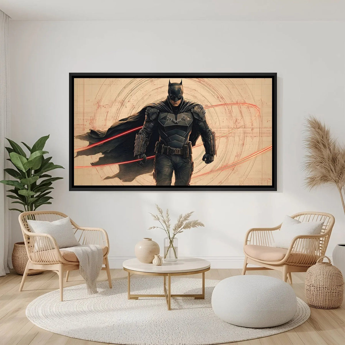 Batman superhero artwork in elegant black floater frame with contemporary cinematic design