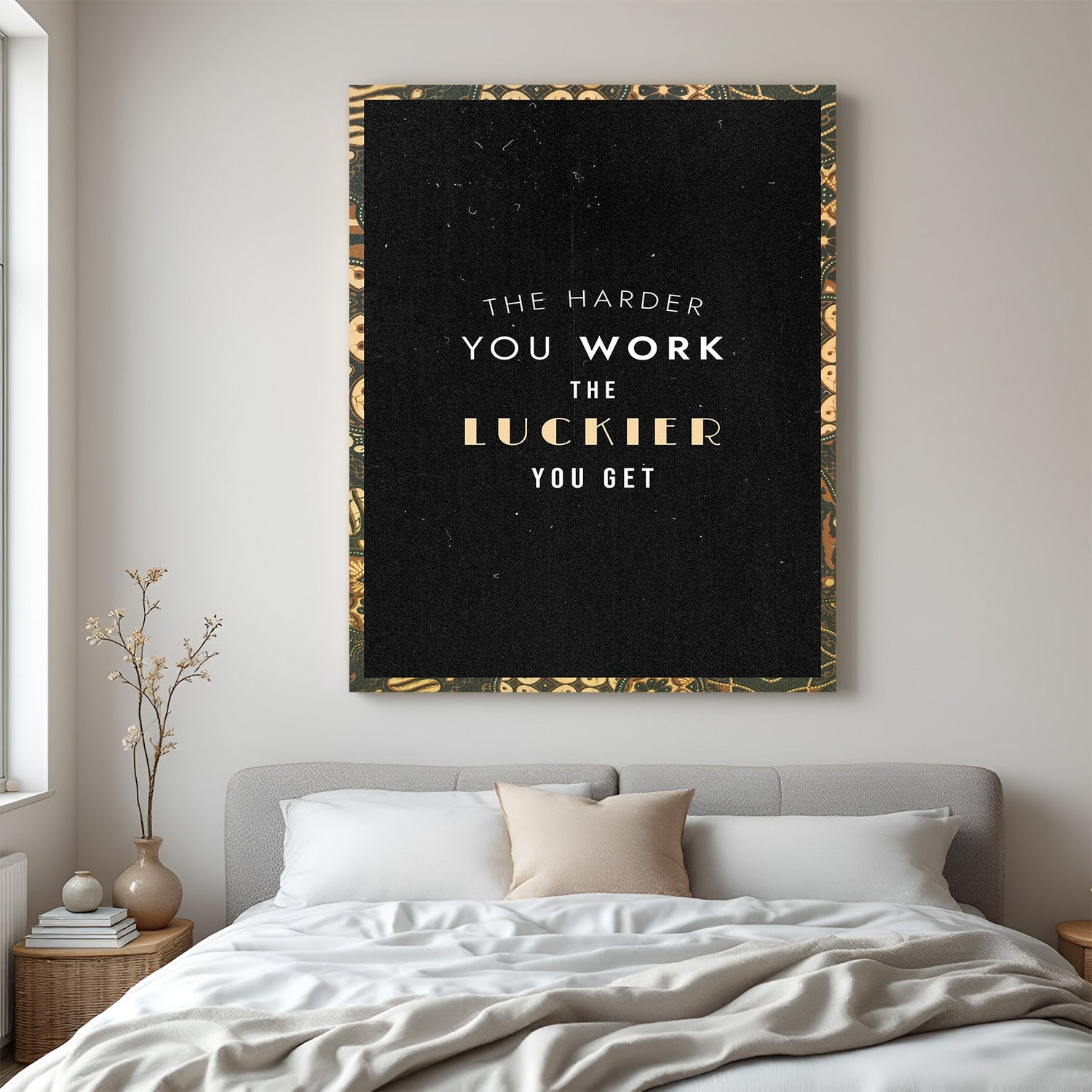 The Harder You Work The Luckier You Get motivational canvas wall art for home and office decor
