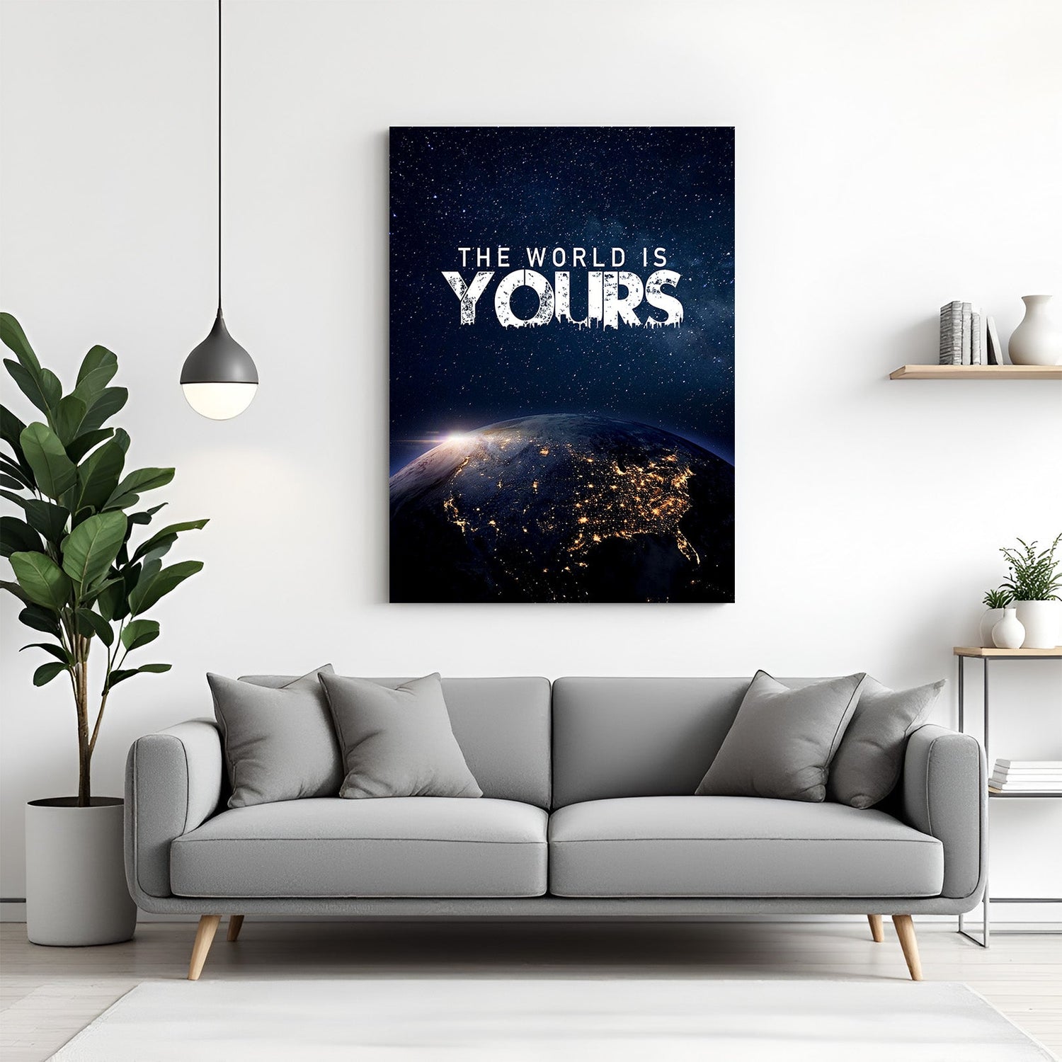 The World Is Yours motivational canvas wall art for home and office decor